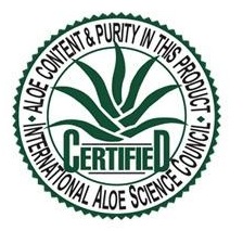 ALOE CONTENT & PURITY IN THIS PRODUCT · INTERNATIONAL ALOE SCIENCE COUNCIL · CERTIFIED 인증 마크