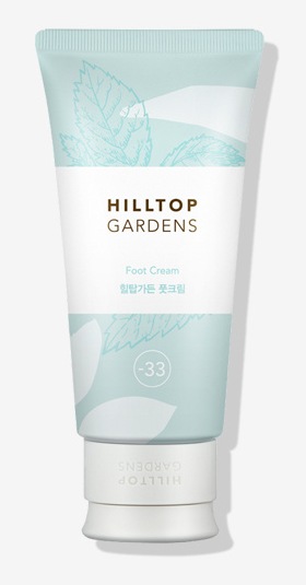 연청록 잎무늬가 있는 흰 튜브 — HILLTOP GARDENS · Foot Cream · 힐탑가든 풋크림